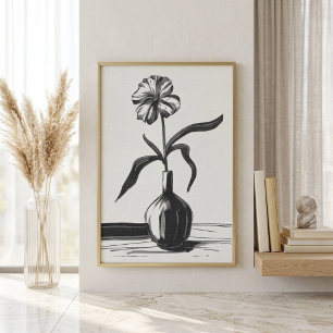 Poster Flor de Tinta Preta e Branca Minimalista