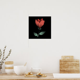 Poster Flor de Vermelho Minimalista em Fundo Preto