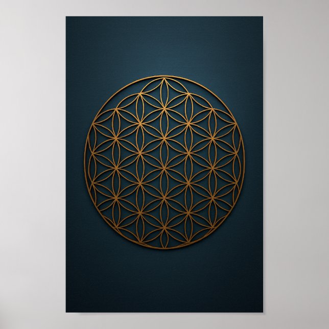 Poster Flor de Vida Azul e Bronze (Frente)