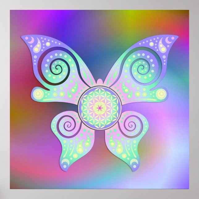 Poster Flor de Vida / Blume des Lebens - borboleta (Frente)