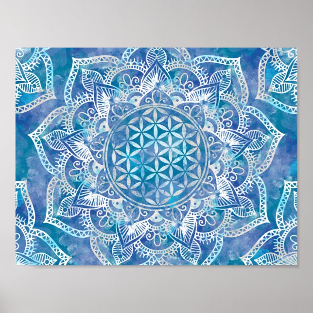 Poster Flor de Vida no Lotus - Azul-Cria (Frente)