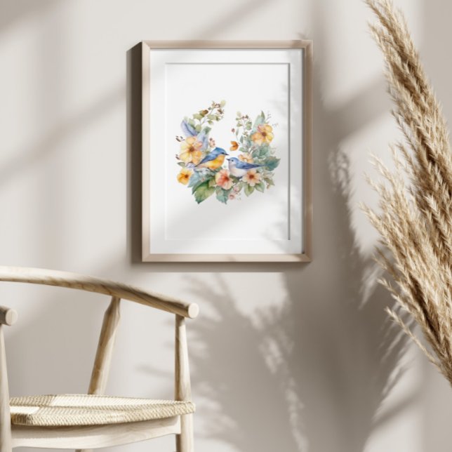 Poster Flor e aquarela de aves (Criador carregado)