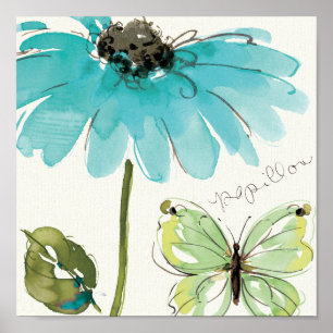 Poster Flor e borboleta azuis