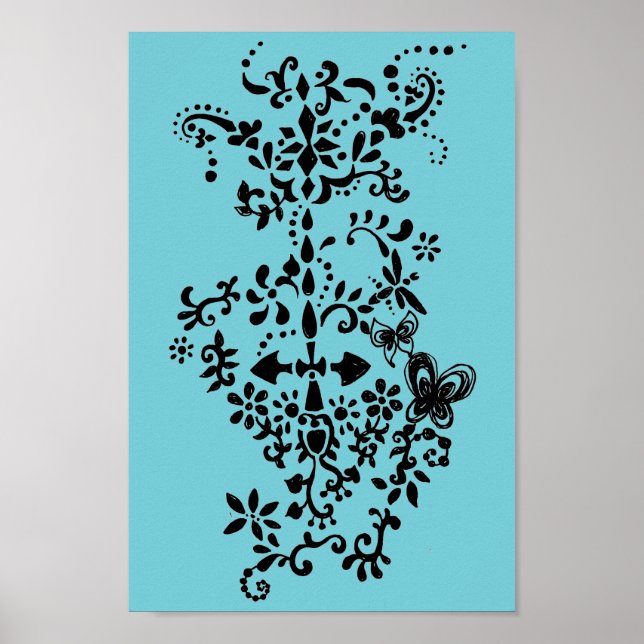 Poster Flor e Borboleta Dandy Doodle (Frente)