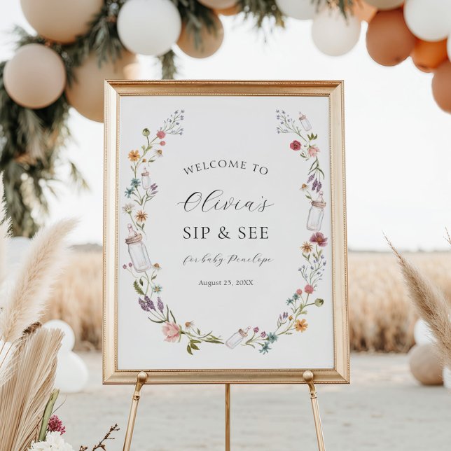 Poster Flor e Garrafas Bebê Sip e veja as boas vindas (Criador carregado)