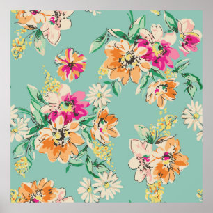 Poster flor esboçada em cores brilhantes - retrato sem co