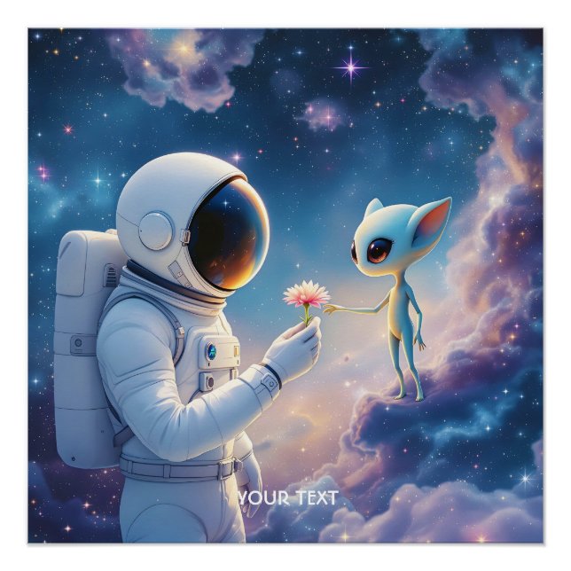 Pôster Flor Espacial do Astronauta Fantasy (Frente)
