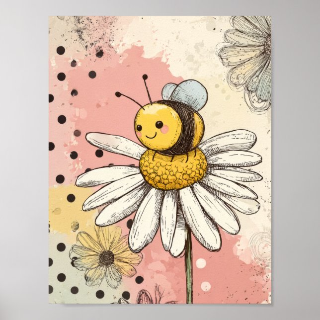 Poster Flor Fantasiosa e Abelha – Floral Aconchegante (1) (Frente)