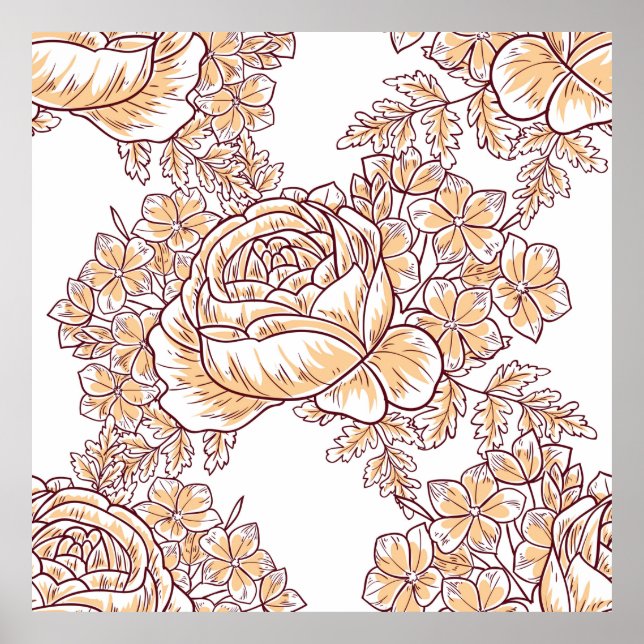 Poster Flor floresce. padrão uniforme de abstrato elegânc (Frente)