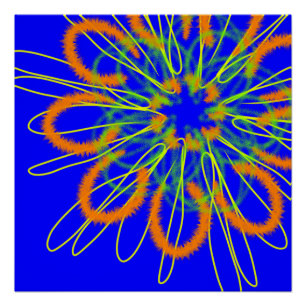 Pôster Flor geométrica laranja em azul
