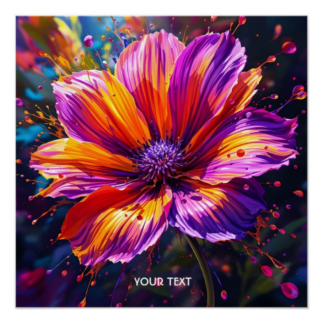 Pôster Flor Laranja Roxo Fantasy (Frente)