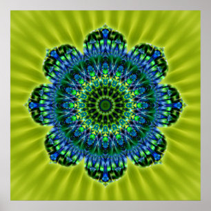 Pôster Flor lightgreen verde do azul   da mandala