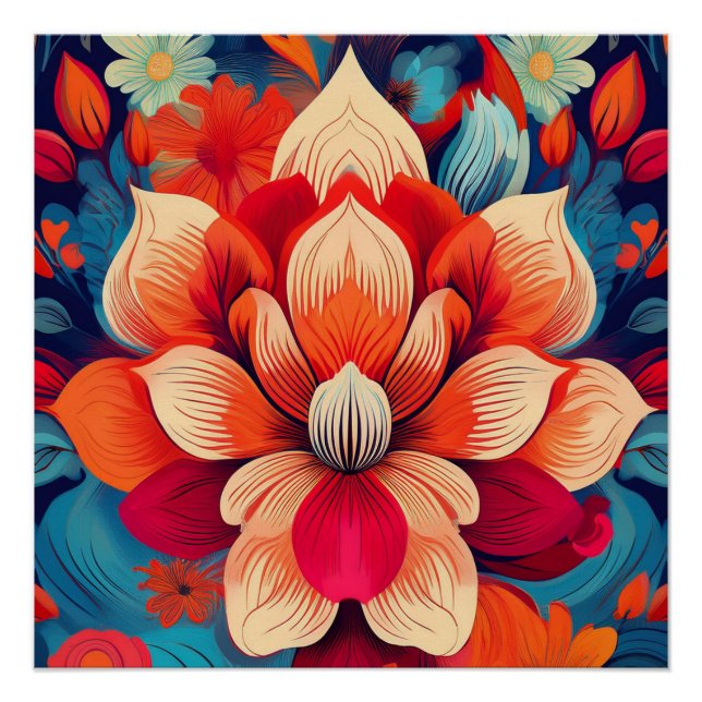 Pôster Flor Lotus - Design Floral Negrito (Frente)