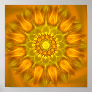 Poster Flor Mandala com tons brilhantes de amarelo