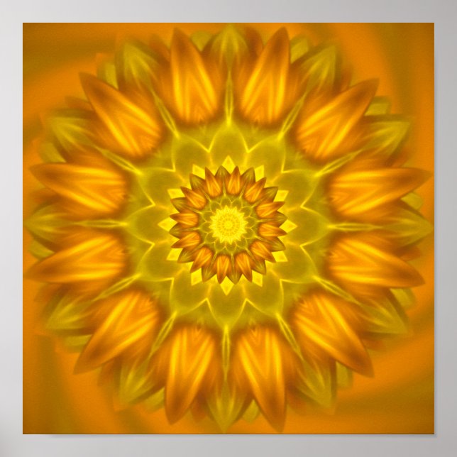 Poster Flor Mandala com tons brilhantes de amarelo (Frente)