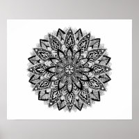 Flor Mandala preto e branco