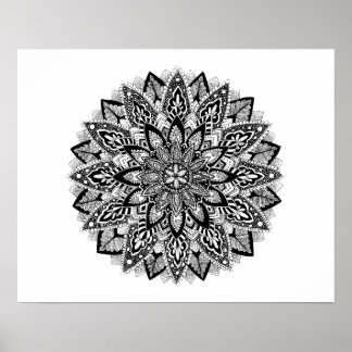 Poster Flor Mandala preto e branco