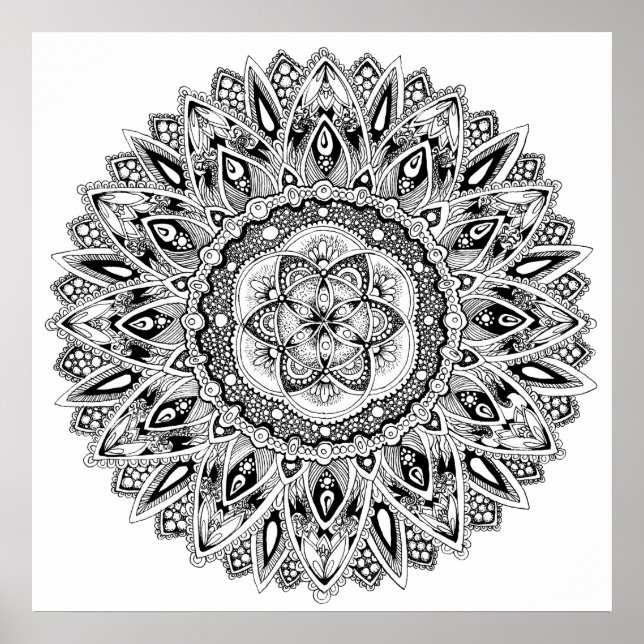 Pôster Flor mandala sagrada - semente geométrica da vida (Frente)