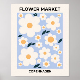 Poster Flor Market Copenhagen Flowers White Blue Floral