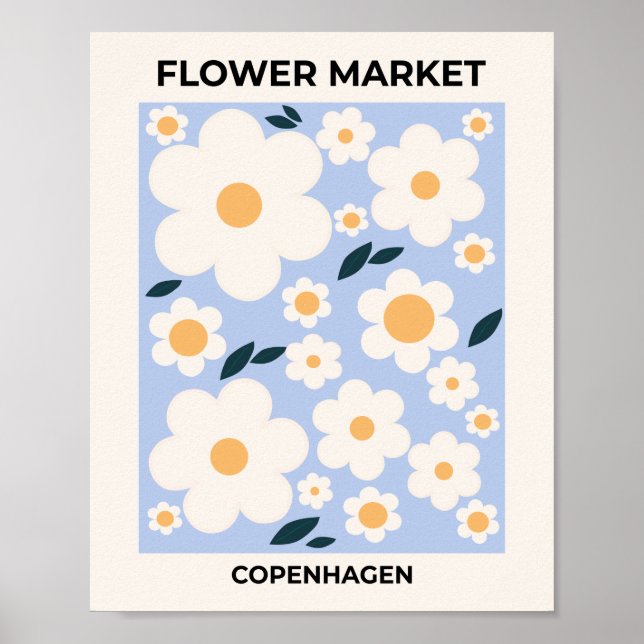 Poster Flor Market Copenhagen Flowers White Blue Floral (Frente)