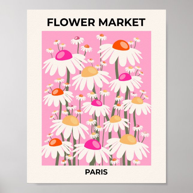 Poster Flor Market Paris Rosa Retro Floral (Frente)