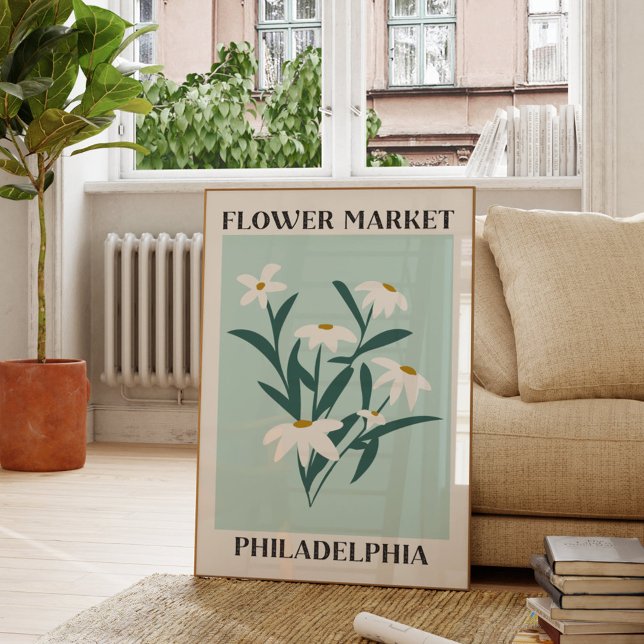 Poster Flor Market Philadelphia White Daisy Floral (In situ Living room)