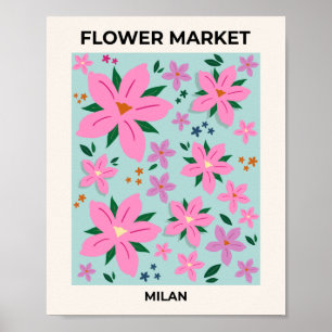 Poster Flor Mercado De Milão Rosa E Turquesa Floral