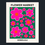 Poster Flor Mercado Honolulu Moderno Decor Flores<br><div class="desc">Flower Market Honolulu: abstrato floral art - retro flores impressão - rosa e verde.</div>