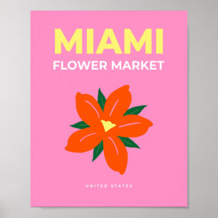 Poster Flor Mercado Miami Rosa Laranja Cor-De-Rosa Pré-Di