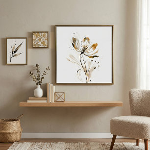 Poster Flor minimalista marrom e preta suave