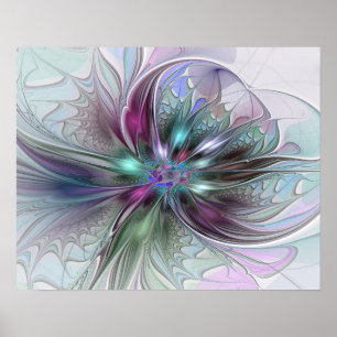 Poster Flor moderna do Fractal do abstrato colorido da