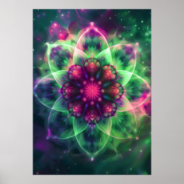 Poster Flor Neon Cósmica Mandala