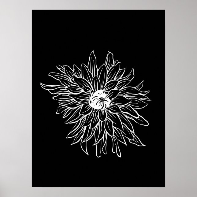 Poster Flor preto preto mínimo simples Arte floreal (Frente)