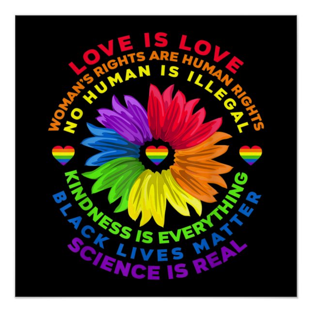 Pôster Flor Rainbow Human Rights LGBT Love Is Love (Frente)