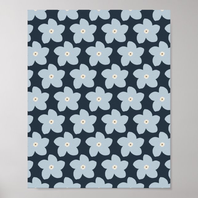 Poster Flor Retro Azul Claro e Azul Marinho (Frente)