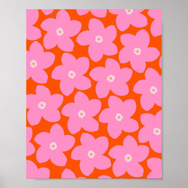Poster Flor Retro Laranja e Rosa (Frente)