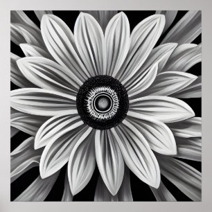 Poster Flor Retro Preto e Branco
