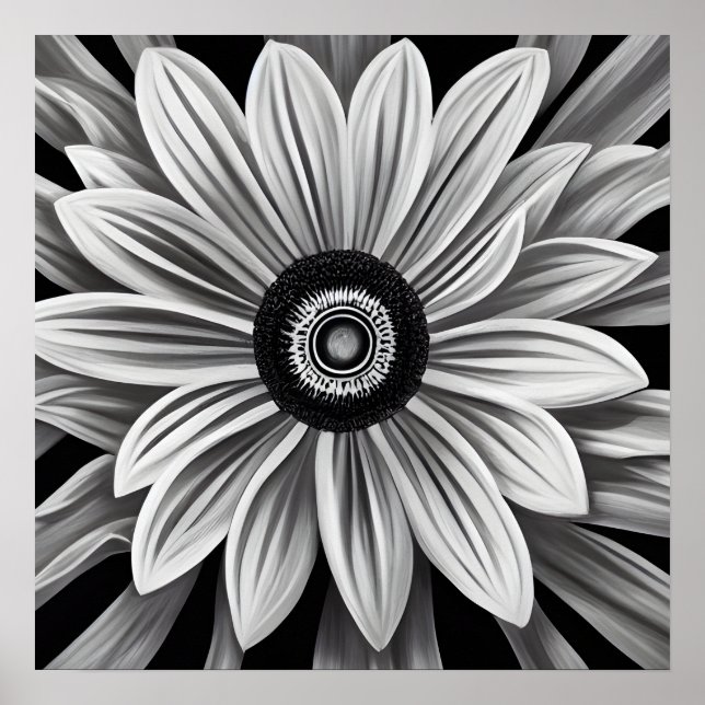 Poster Flor Retro Preto e Branco (Frente)