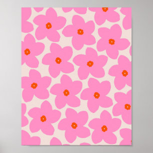 Poster Flor Retro Rosa Laranja E Neutro