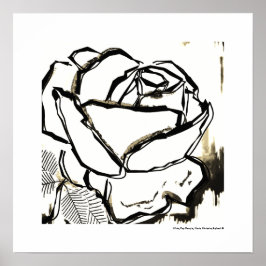 Poster Flor Rosa Preta Branca Arte Abstrata Moderna em Li