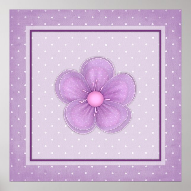 Poster Flor Roxo Whimsy em um Fundo de Bolinhas (Frente)