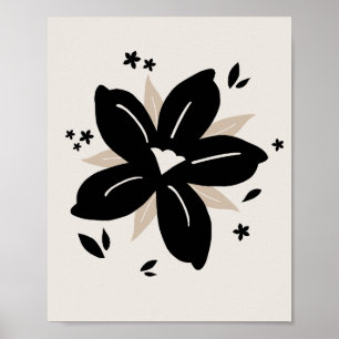 Poster Flor Tropical 03 bege E Botânica Preta
