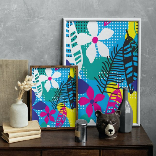 Poster Flor tropical colorido e deixa botânico (Criador carregado)