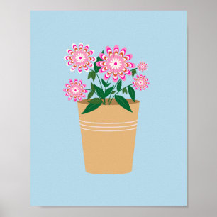 Poster Flor Vase Cor De Rosa E Azul