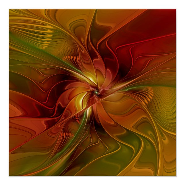 Pôster Flor verde-laranja-abstrato Vermelho Castanho-Cast (Frente)