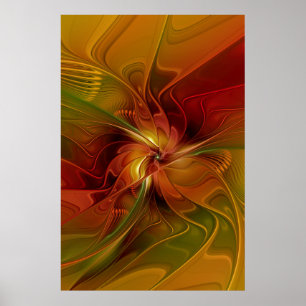 Poster Flor verde-laranja-abstrato Vermelho Castanho-Cast