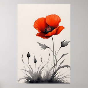 Poster Flor Vermelho de Aquarela