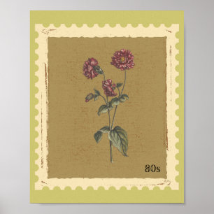 Poster Flor vintage elegante selo floral verde antigo mod