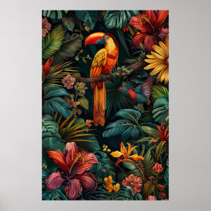 Poster Flora & Fauna Amazônica: Padrão de Azulejo Vibrant