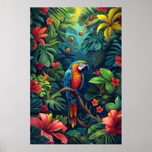 Poster Flora & Fauna Amazônica: Padrão de Azulejo Vibrant